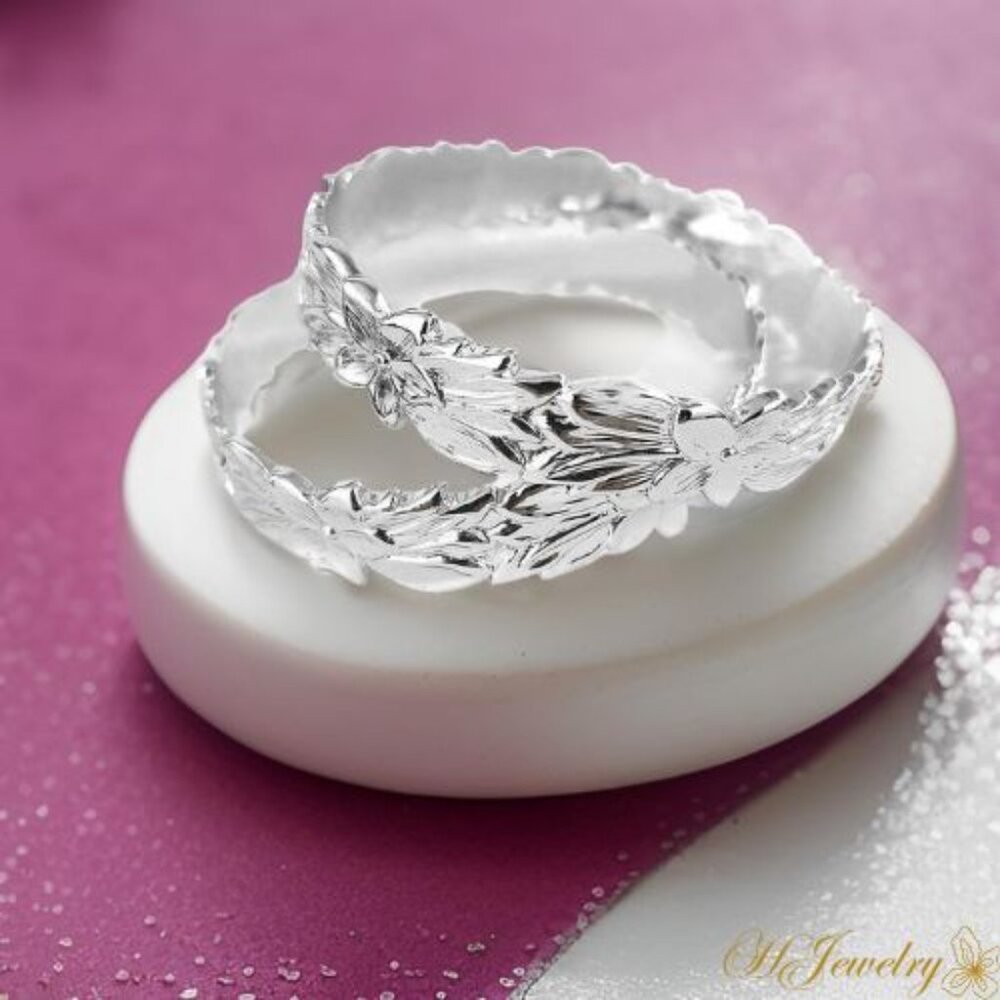 14mm Silver Mali'e Hawaiian Plumeria Bracelet